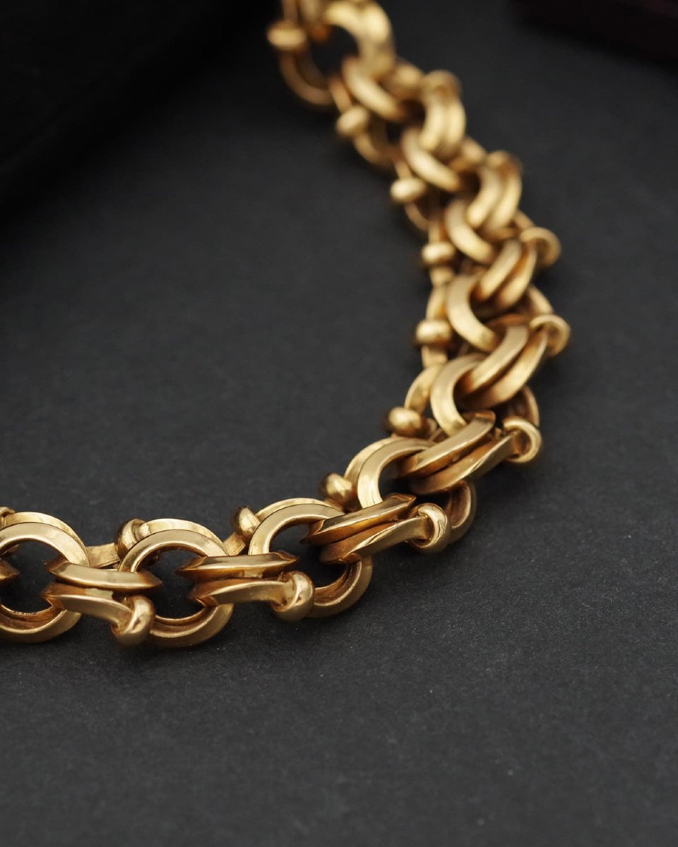 Important collier double maille en or jaune 18k, or massif, maille ancienne-photo-4
