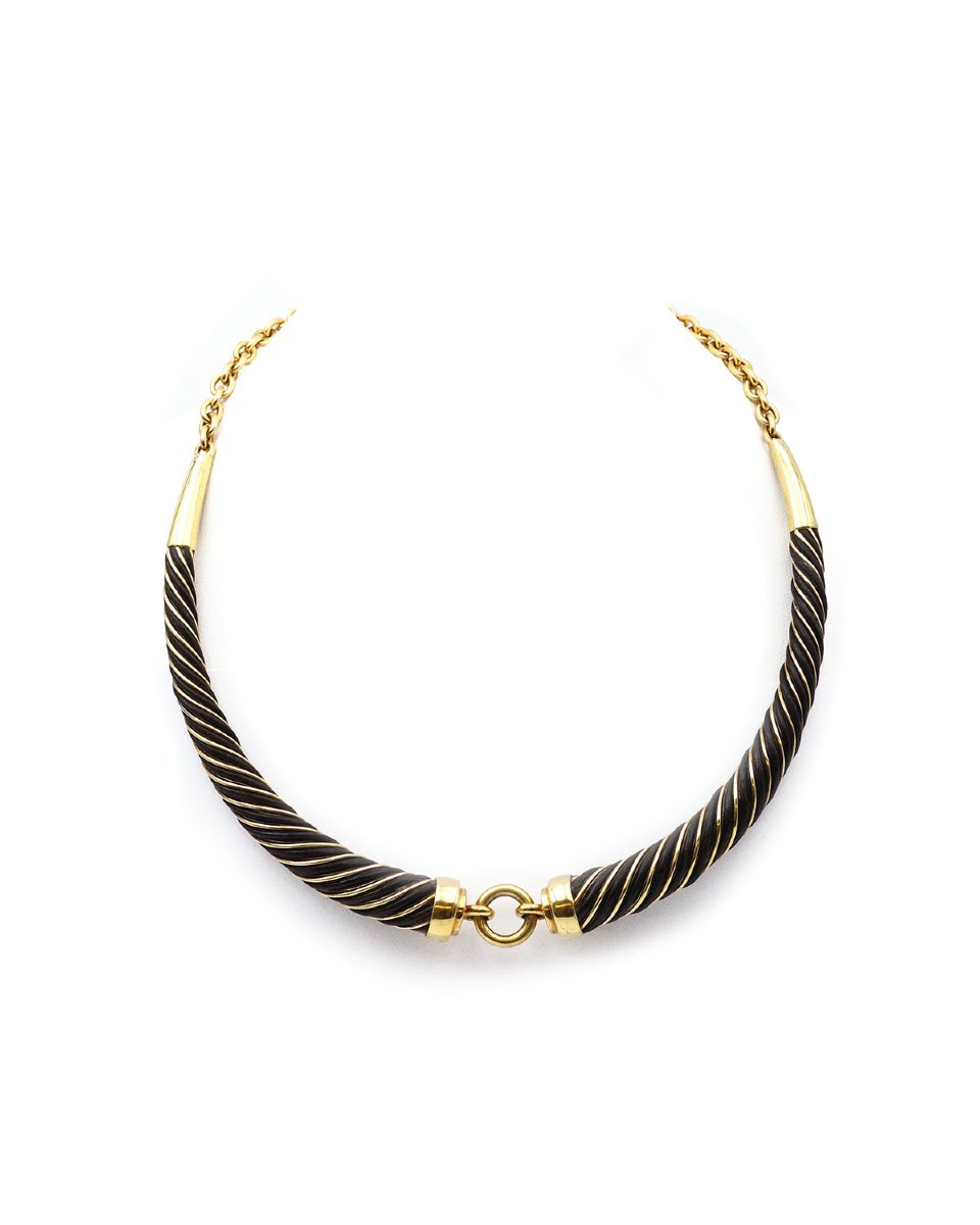Gay Freres Torque Necklace 18 Karat Gold And Silver Torque, Seventie's Necklace-photo-2