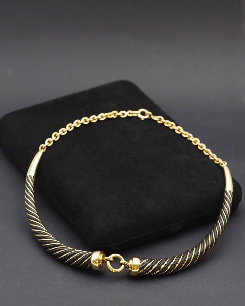 Gay Freres Torque Necklace 18 Karat Gold And Silver Torque, Seventie's Necklace-photo-3