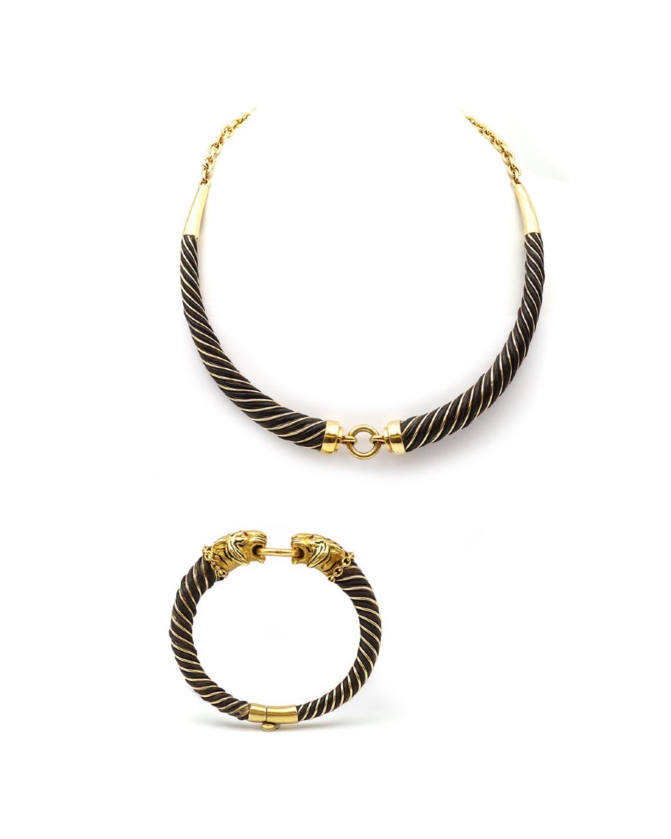 Gay Freres Torque Necklace 18 Karat Gold And Silver Torque, Seventie's Necklace-photo-4