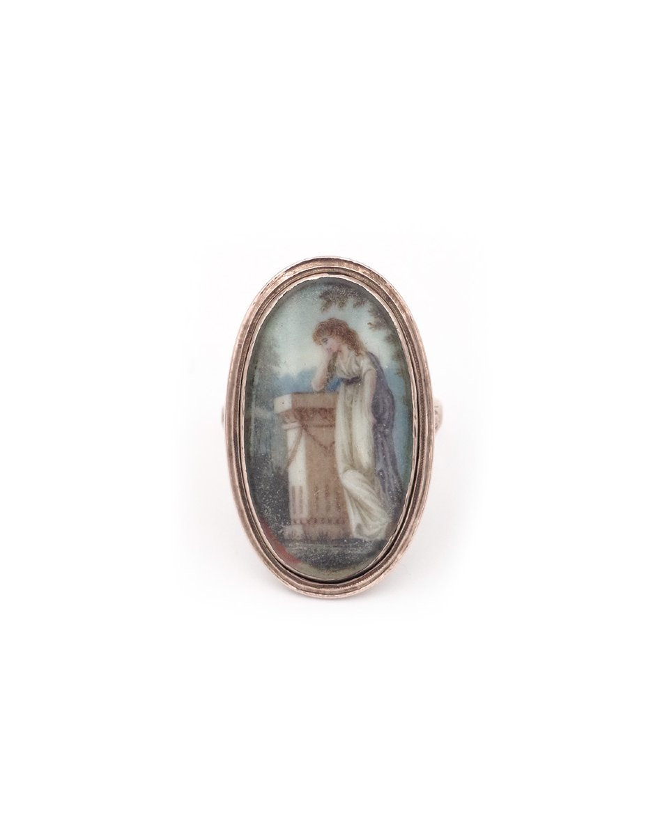 Bague souvenir miniature XVIIIe siècle en or bas titre, bague ovale, bijou de sentiment, 1780-photo-2