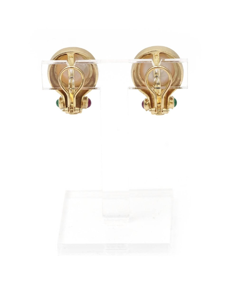 Clous d'oreille perle, rubis et chrysoprase en or mat 14k, boucles d'oreille fashion, vintage-photo-2