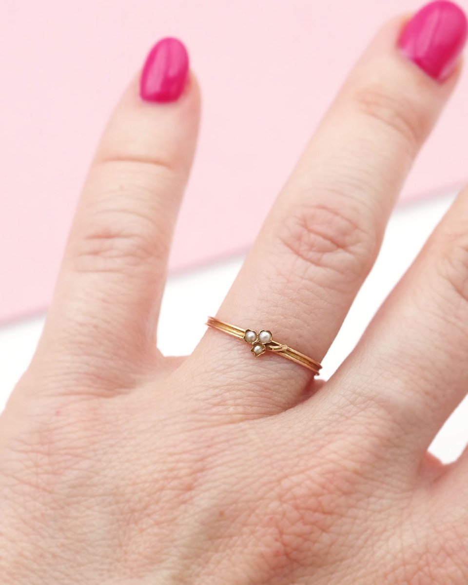 Bague porte-bonheur trèfle en or 18k, bague ancienne, bague fine, bijou ancien français -photo-2