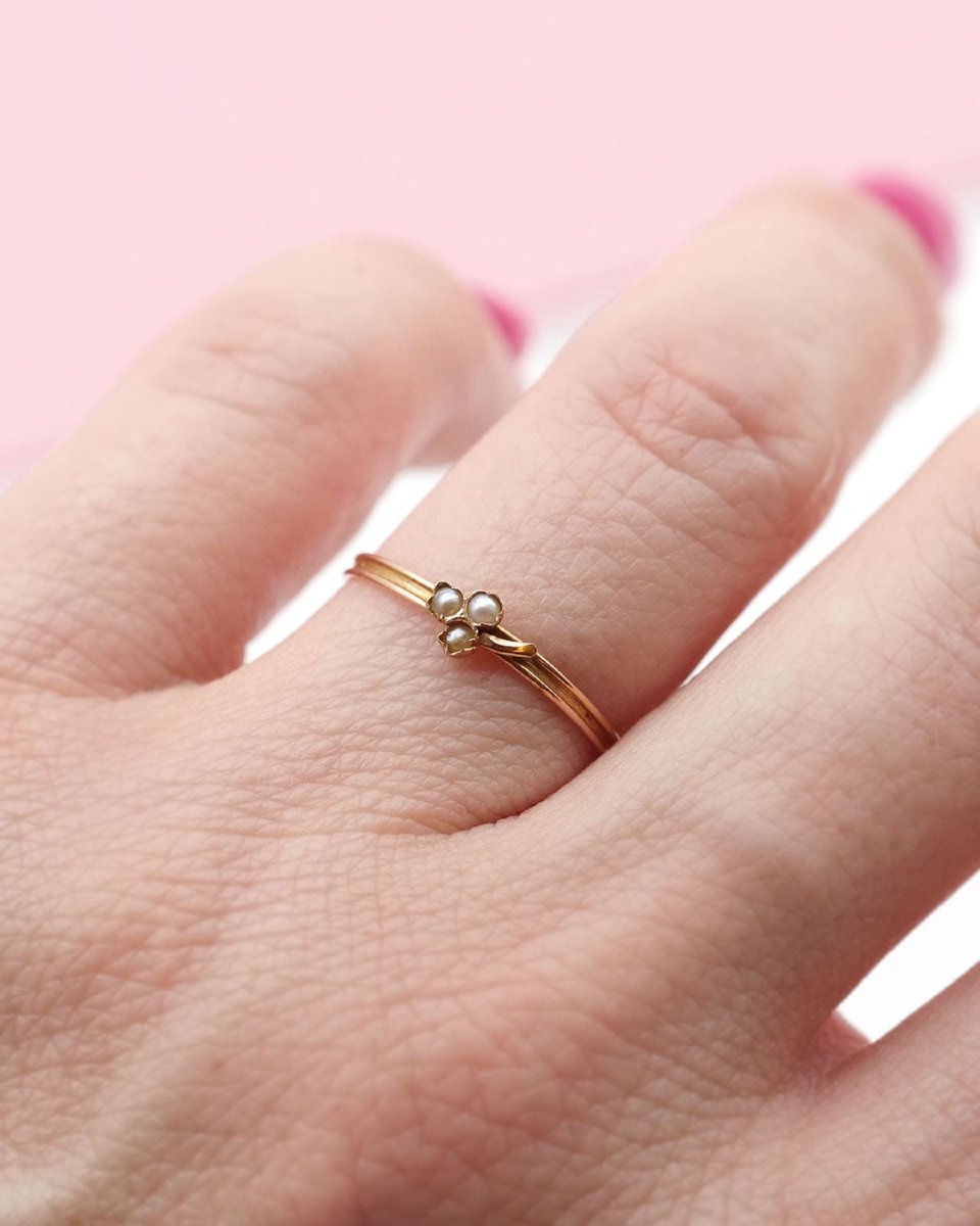 Bague porte-bonheur trèfle en or 18k, bague ancienne, bague fine, bijou ancien français -photo-1