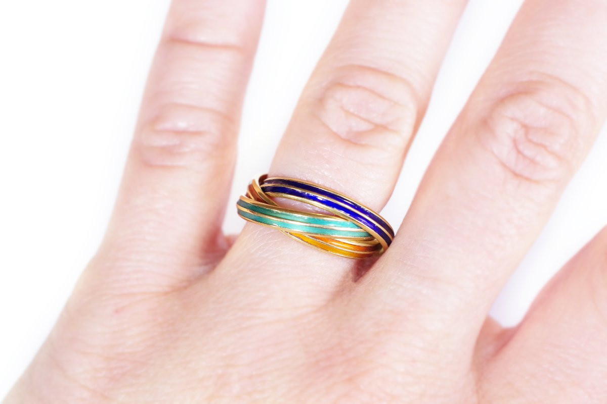 Bague émail trinity en or 18 karats, bague émail, bague vintage -photo-4