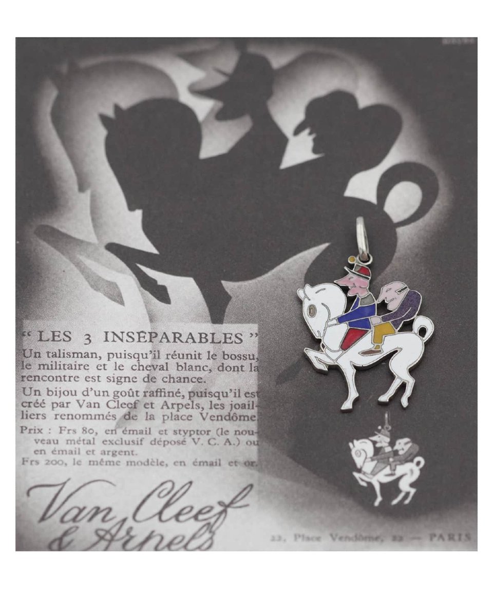 Lucky Charm Van Cleef And Arpels "the 3 Inseparables" Enameled In Styptor, Art Deco Charm-photo-4