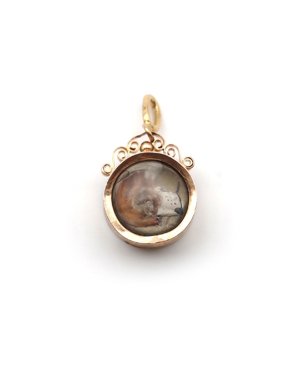 Edwardian Compass Essex Crystal Dog Pendant, 18k Gold Hunters Charm, Victorian Compass Pendant -photo-1