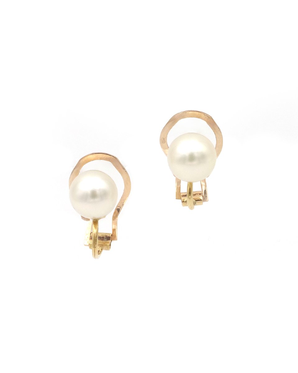 Clips d'oreille perles de culture en or 18k, seconde main, bijou vintage-photo-3