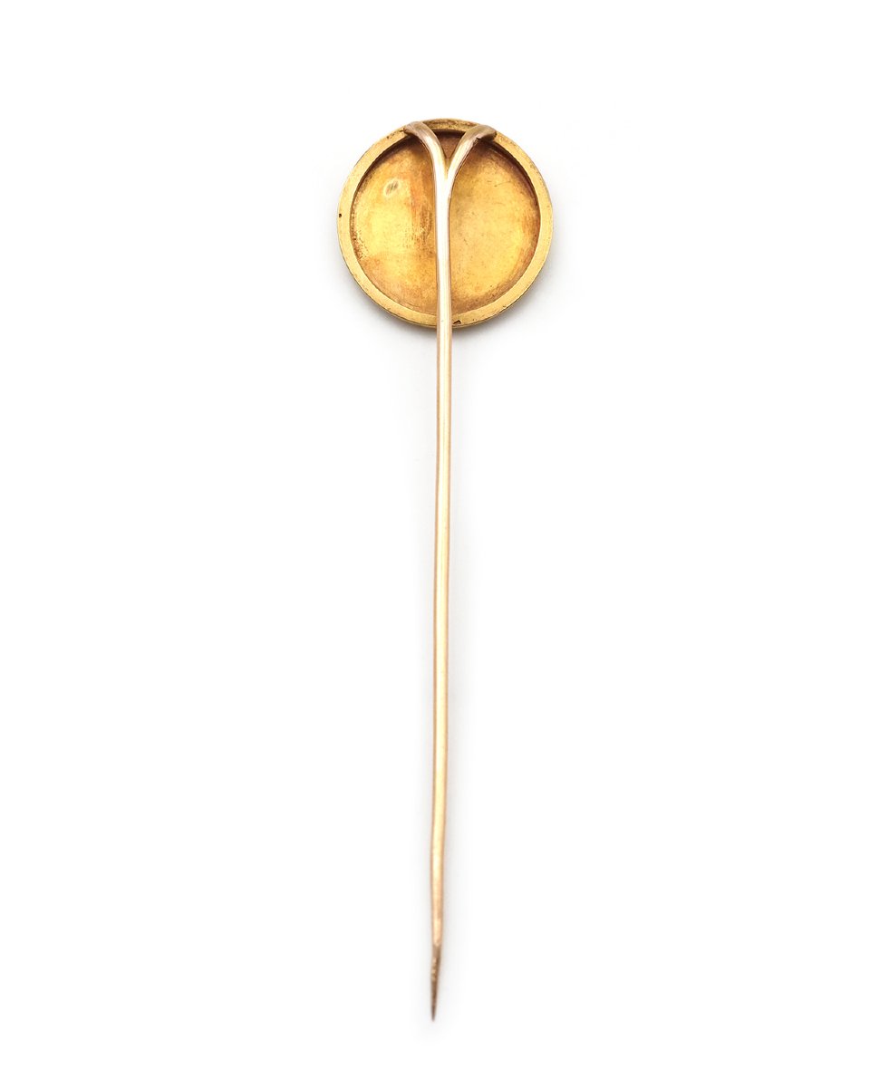 Edwardian Deer Tie Pin In 18k Gold Enamel, Antique Tie Pin For Hunters, Hunting Horn-photo-3