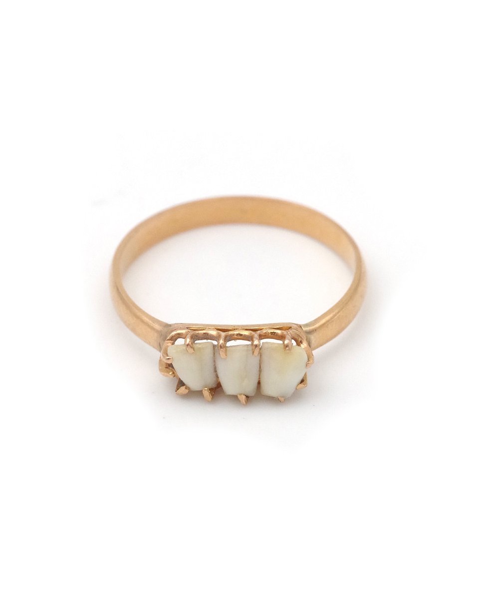 Bague dents de lait en or 18 karats, bague de sentiment, bijou ancien, bijou de fertilité-photo-3