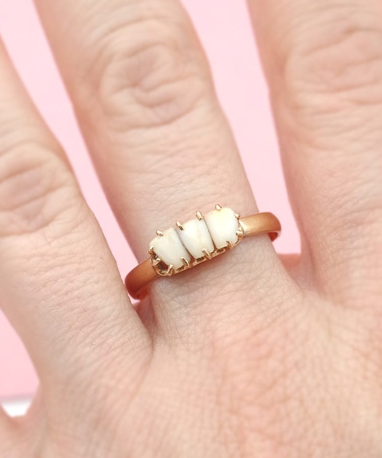 Bague dents de lait en or 18 karats, bague de sentiment, bijou ancien, bijou de fertilité