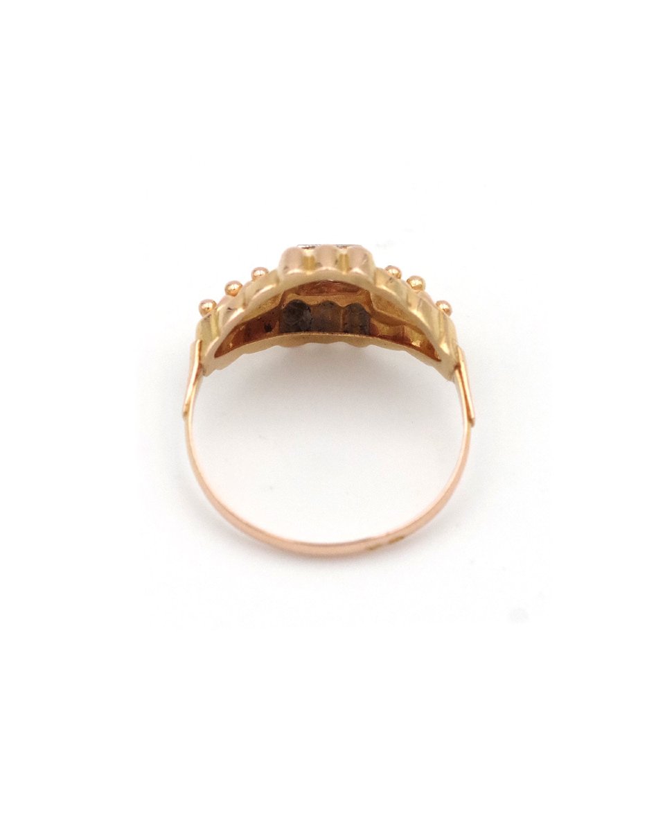 Retro Solitaire Ring With 18 Karat Gold Beads, Retro French Diamond Ring, Vintage Ring -photo-3
