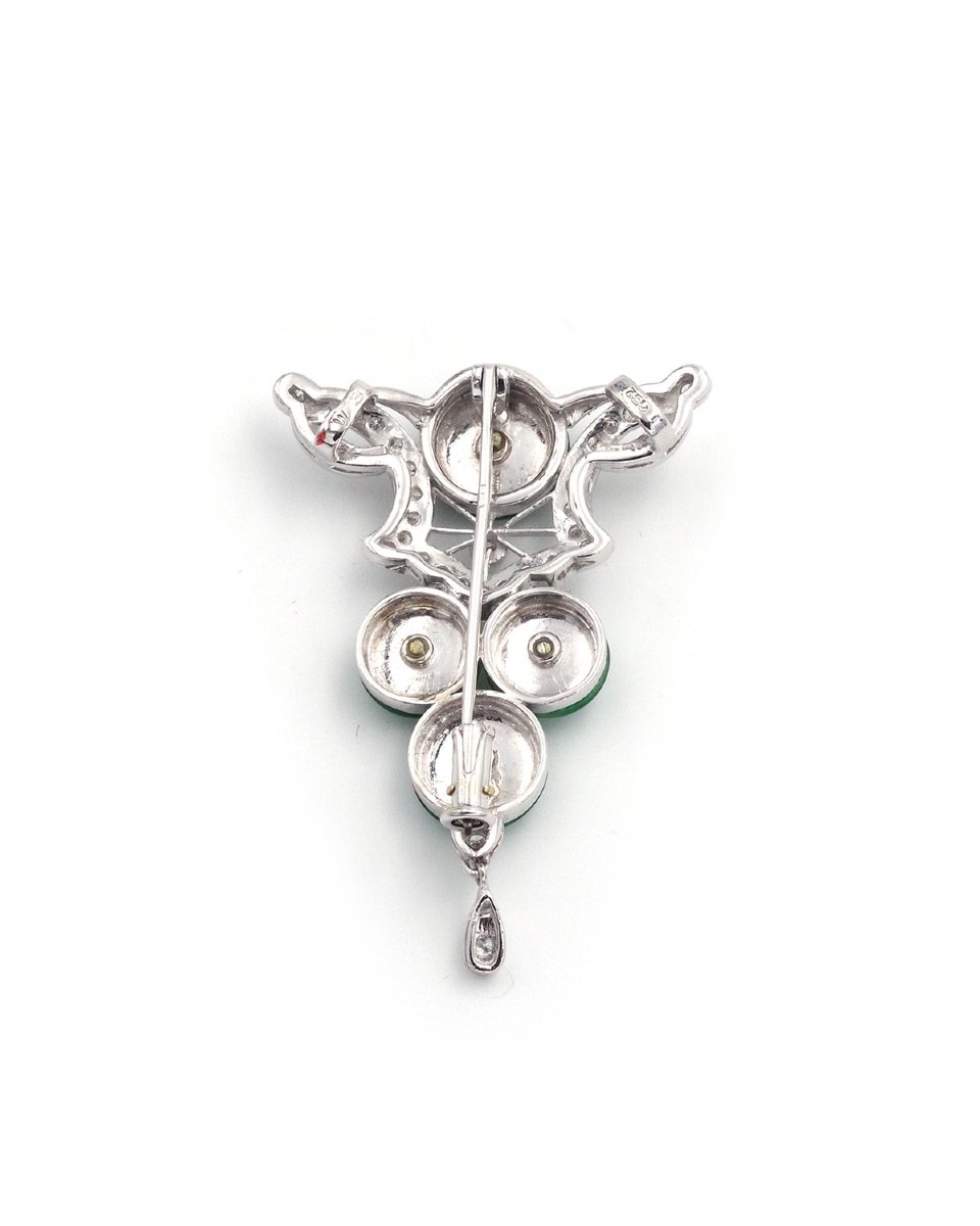Jade And Diamond Brooch Pendant In 18k White Gold, Art Deco Style, Brooch Pendant, Jade-photo-1