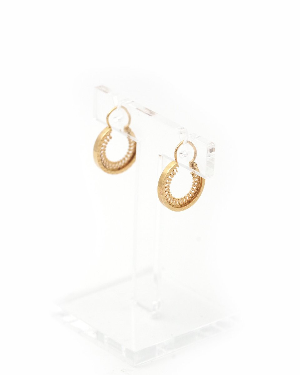 Créoles facettées anciennes en or jaune 18k, Boucles d'oreille crantée en or-photo-3