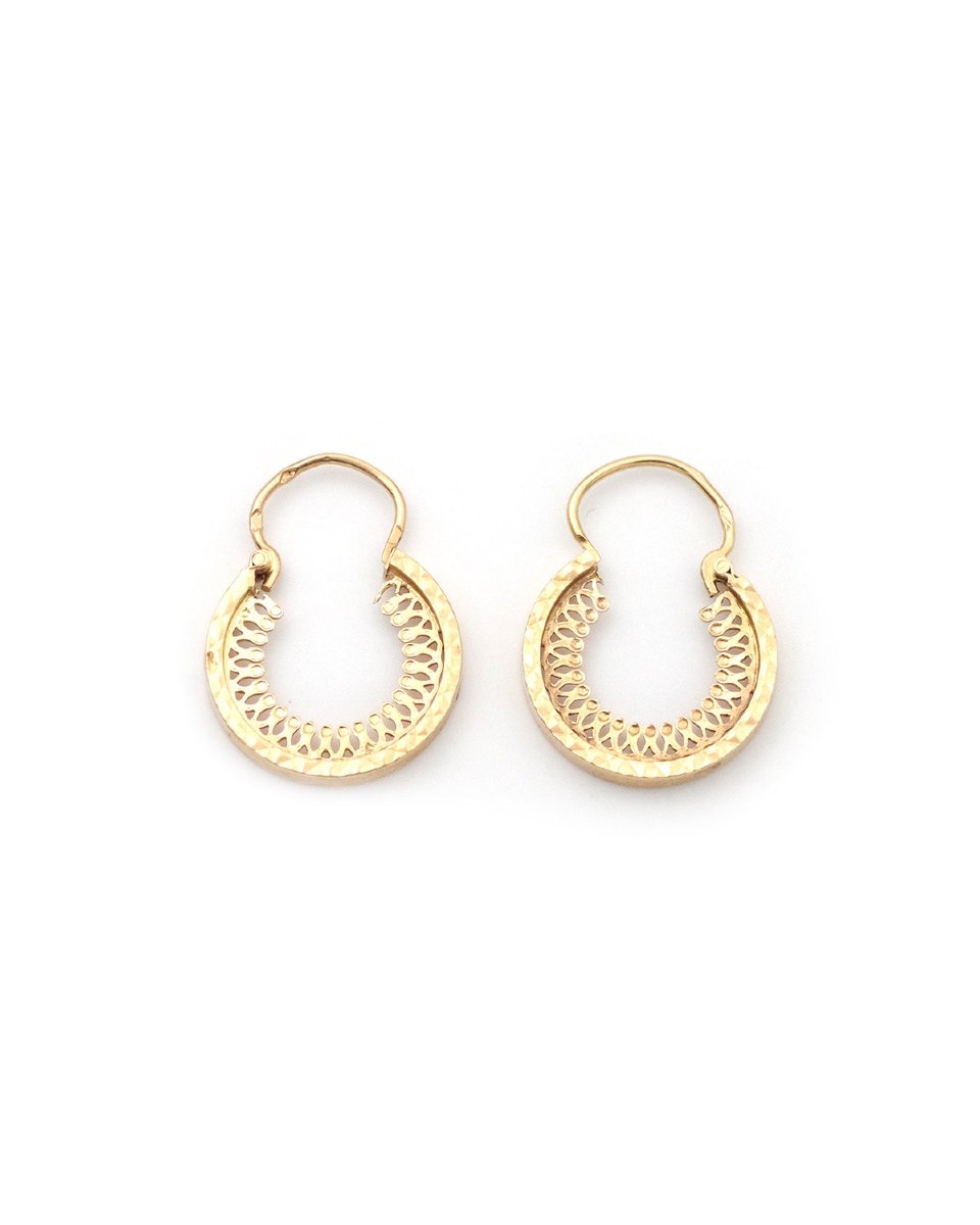 Créoles facettées anciennes en or jaune 18k, Boucles d'oreille crantée en or-photo-4