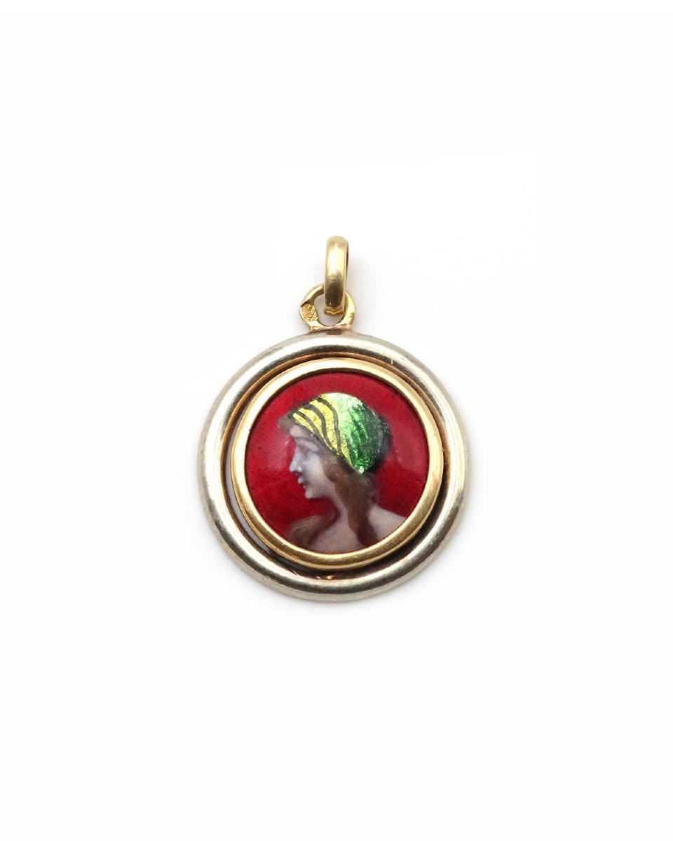 Médaille émail de Limoges en or 18k, émaux régionaux, Limoges, bijou vintage régional-photo-2