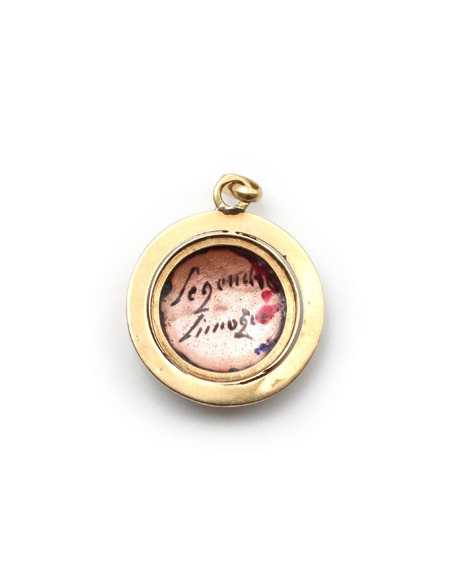 Médaille émail de Limoges en or 18k, émaux régionaux, Limoges, bijou vintage régional-photo-3