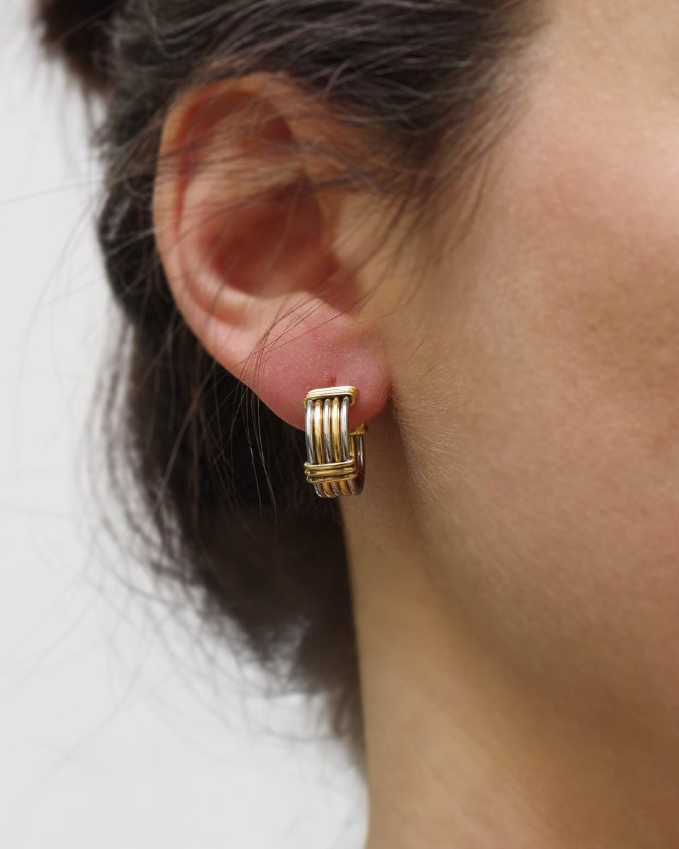 Boucles d'oreille Cartier en or jaune 18k et acier, signé Cartier, boucles vintage-photo-4