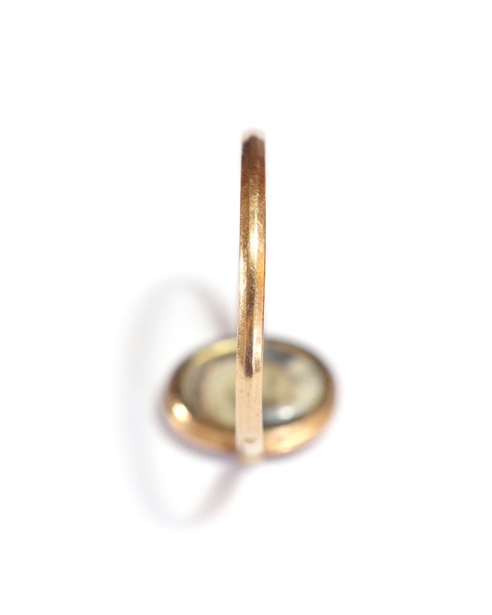 Bague de sentiment en or 18k, bague pivotante, portrait sur nacre, pensée fleur, pensez à moi-photo-2