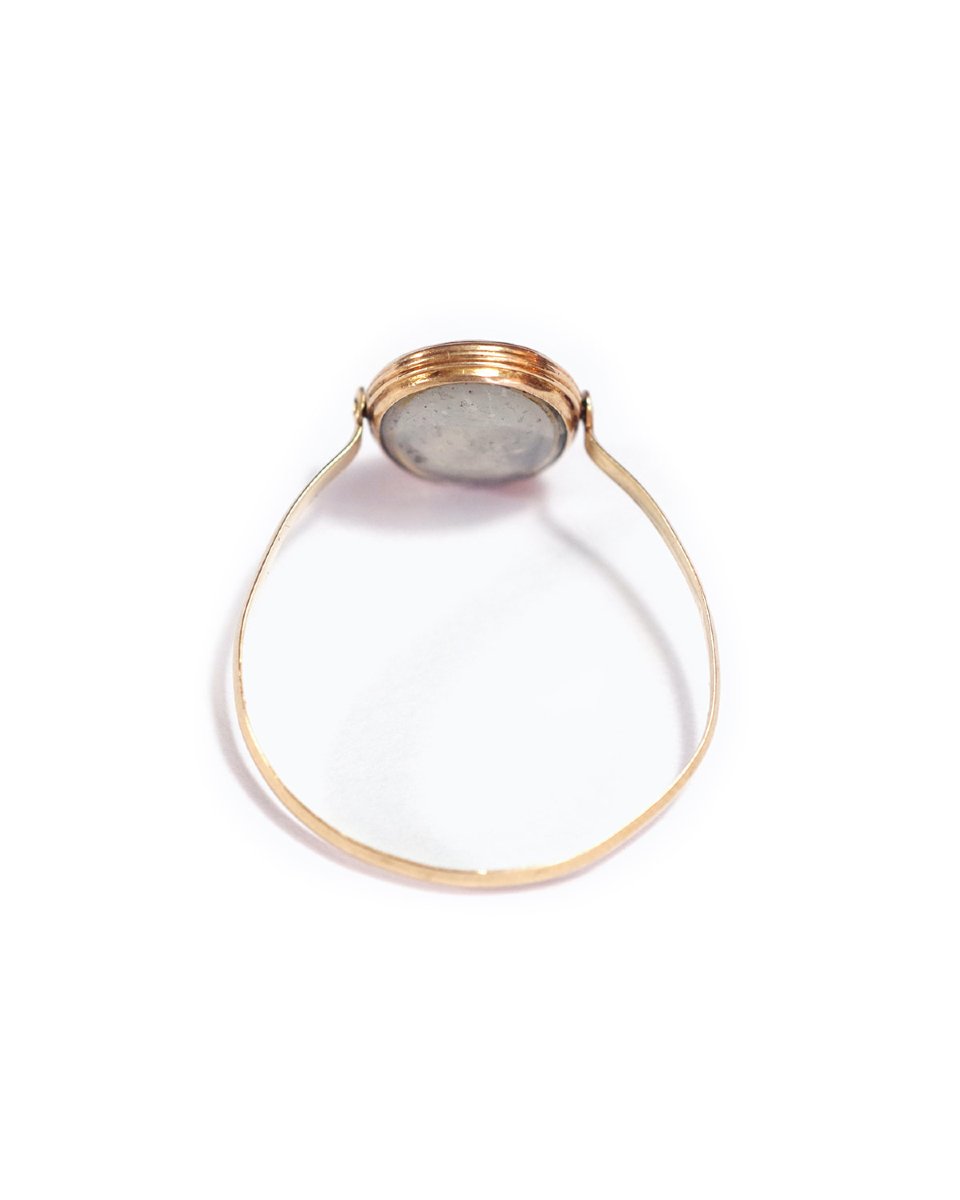 Bague de sentiment en or 18k, bague pivotante, portrait sur nacre, pensée fleur, pensez à moi-photo-5