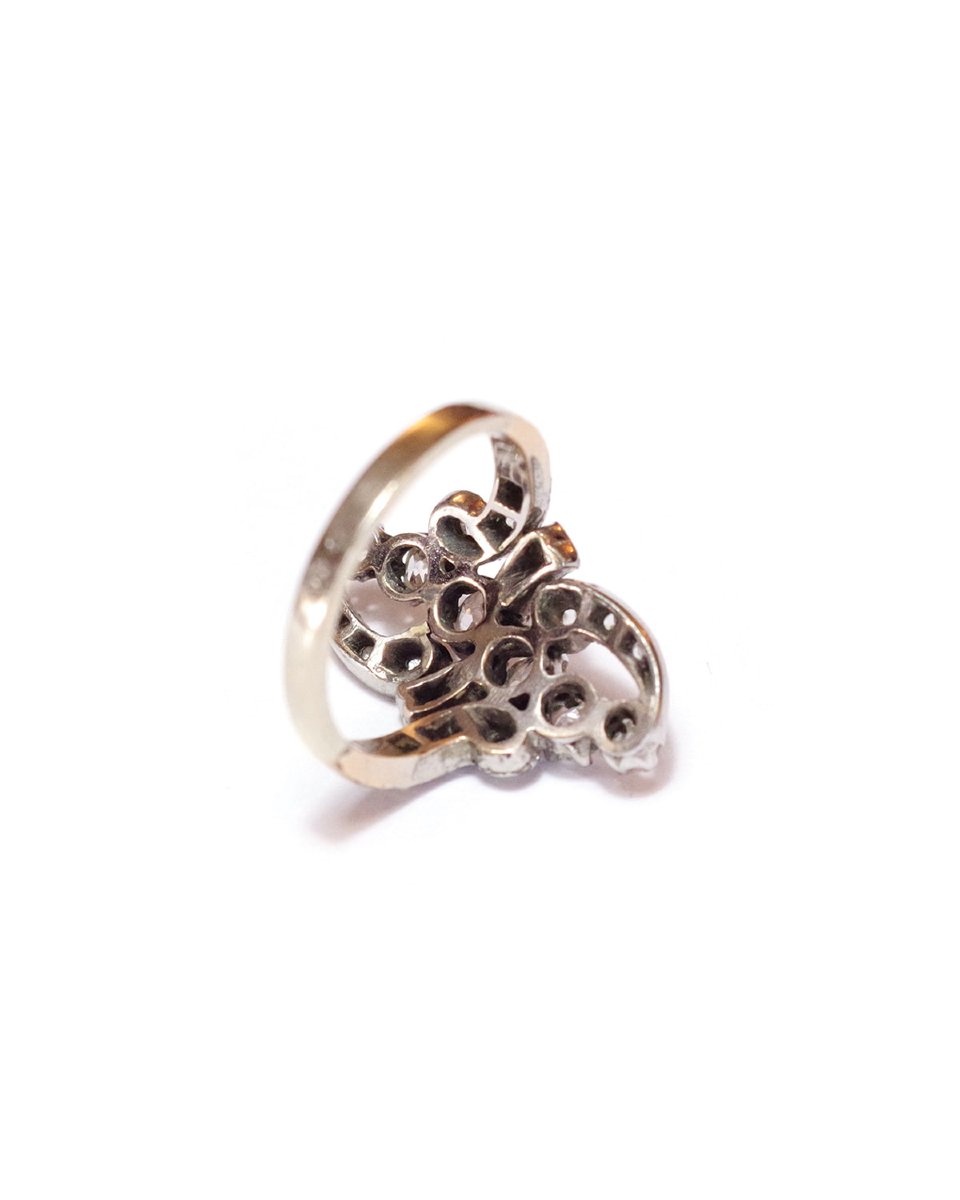Bague marquise Belle epoque, diamants en or 18k et platine, bague ancienne, circa 1900-photo-4