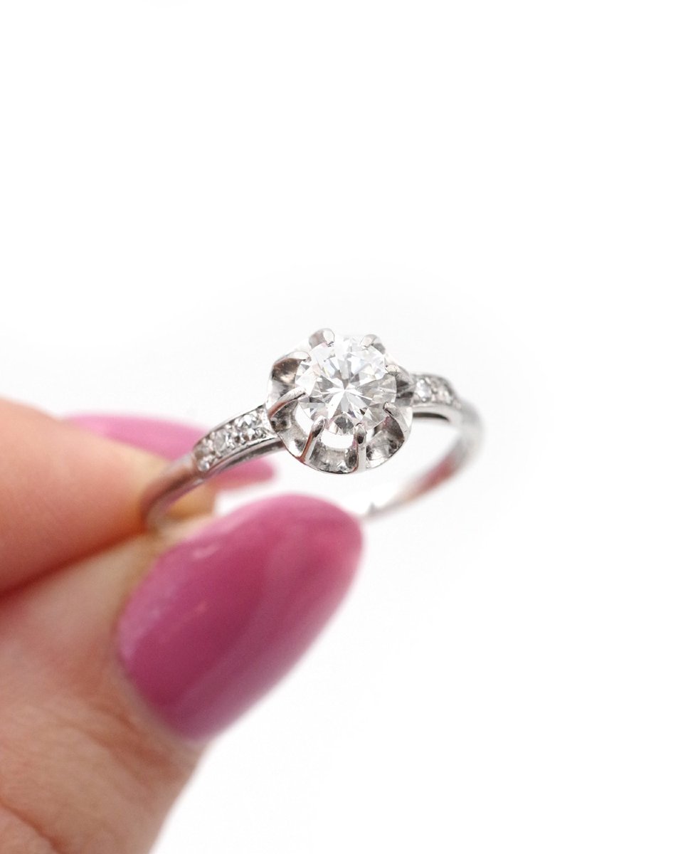 French Art Deco 0.61 Ct Diamond Platinum Solitaire Ring, Platinum Ring, Wedding Ring-photo-3
