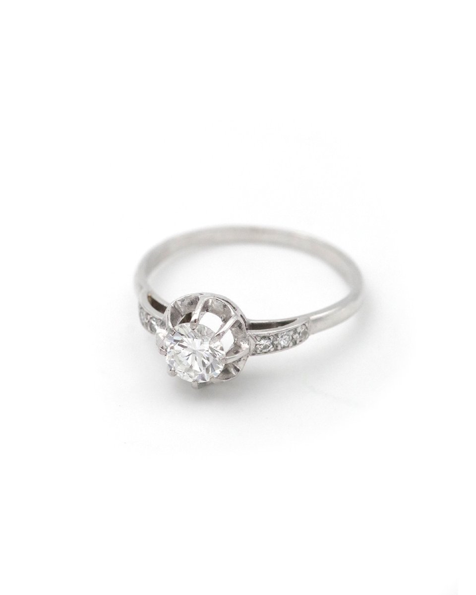 French Art Deco 0.61 Ct Diamond Platinum Solitaire Ring, Platinum Ring, Wedding Ring-photo-4