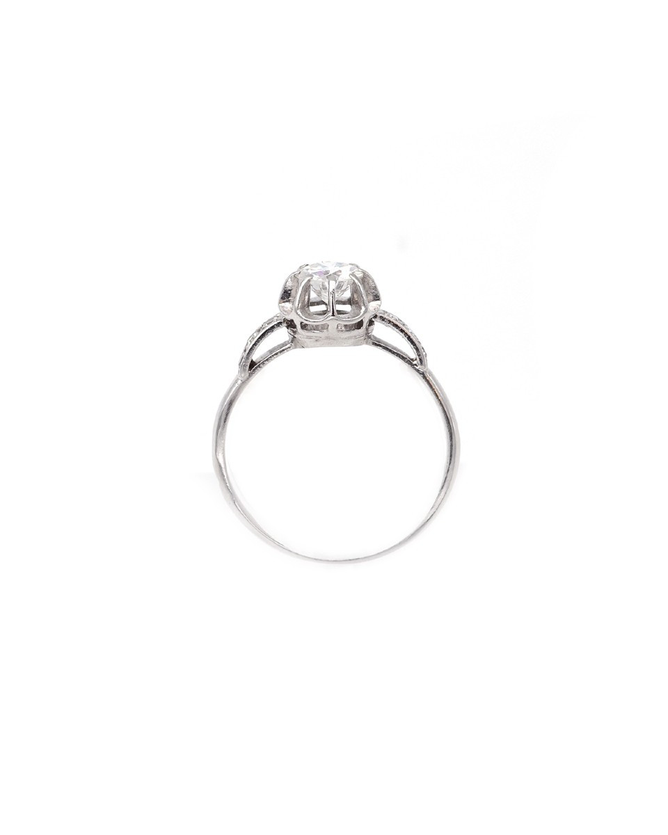 French Art Deco 0.61 Ct Diamond Platinum Solitaire Ring, Platinum Ring, Wedding Ring-photo-2
