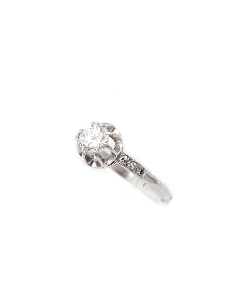 French Art Deco 0.61 Ct Diamond Platinum Solitaire Ring, Platinum Ring, Wedding Ring-photo-1