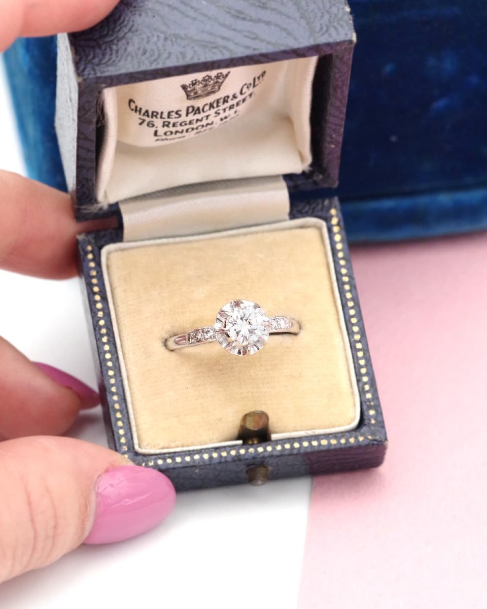 French Art Deco 0.61 Ct Diamond Platinum Solitaire Ring, Platinum Ring, Wedding Ring-photo-4