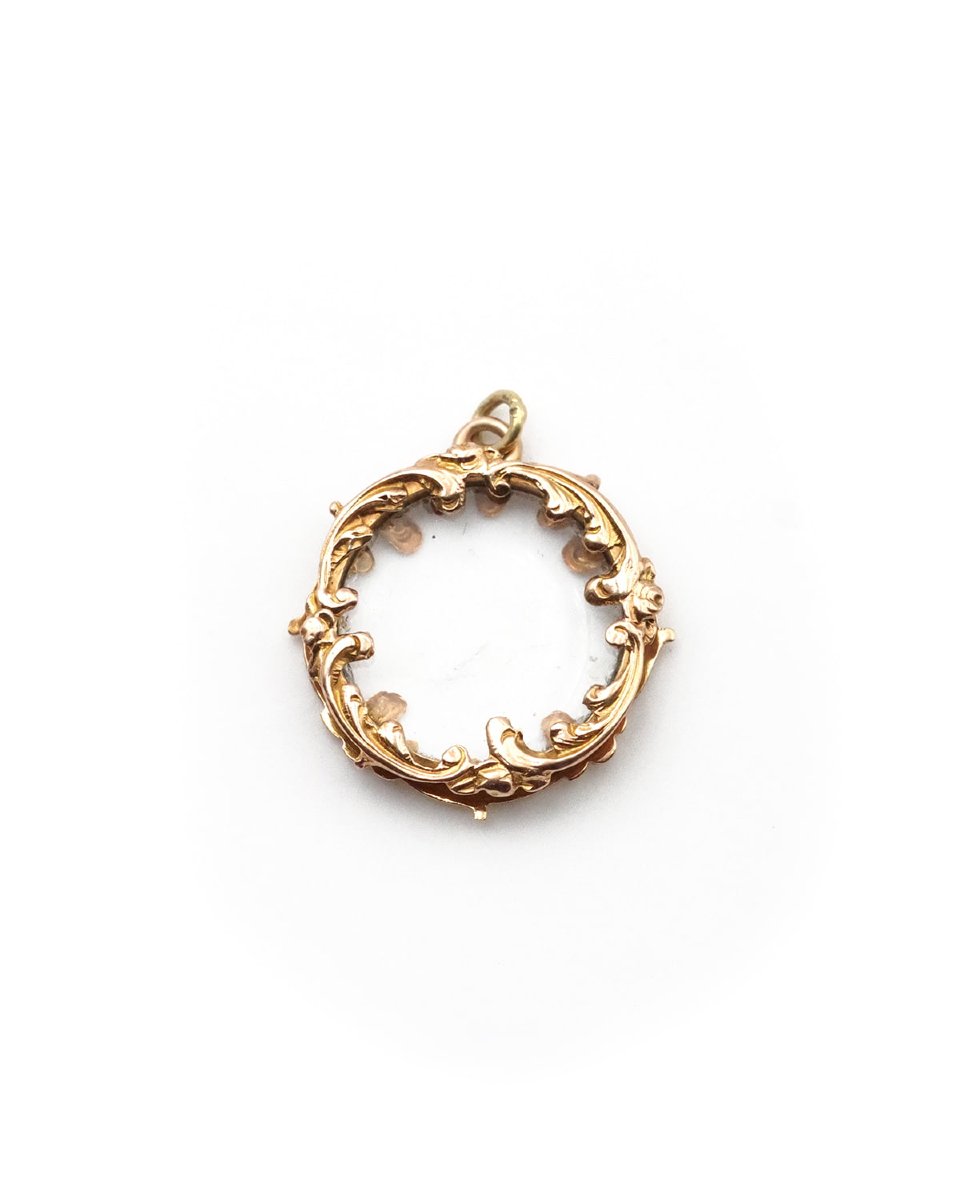 Victorian Locket Charm Pendant In 18k Gold, Charm Pendant, Foliage, Edwardian Locket Pendant-photo-2