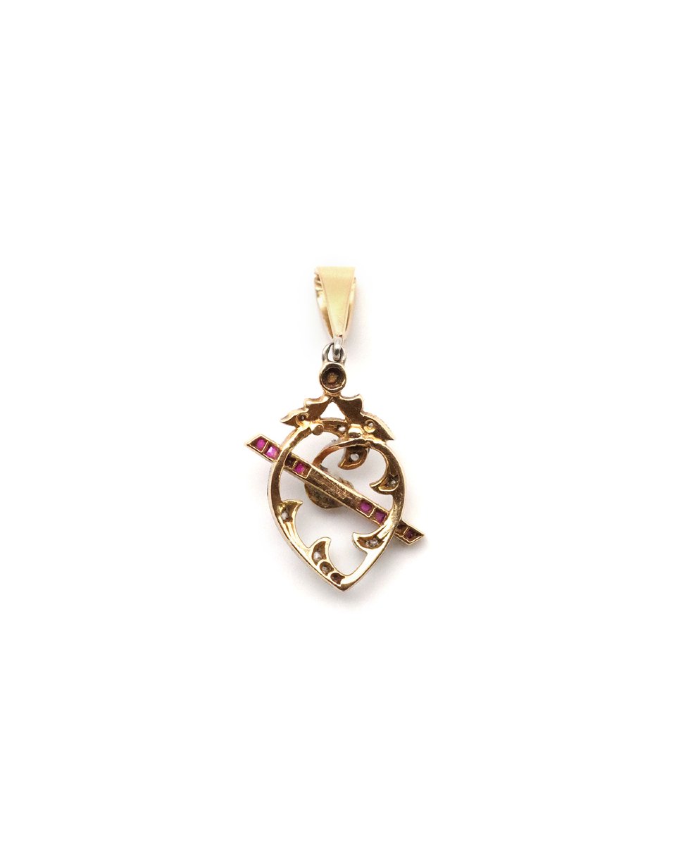 Edwardian Heart-shaped Pendant In 14k Gold And Platinum, Sentimental Jewelry Belle Epoque -photo-4
