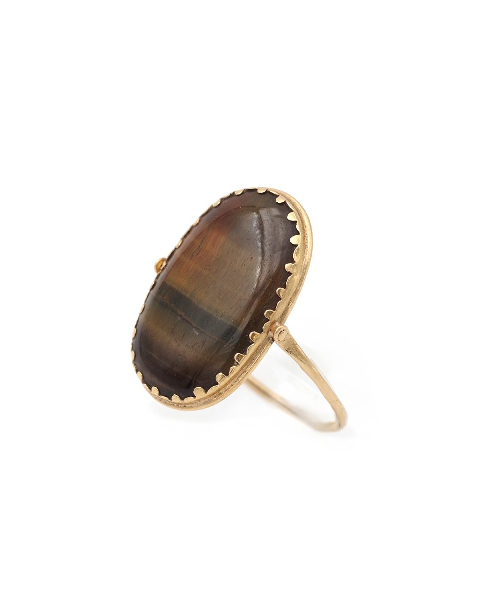 Bague pivotante œil-de-tigre en or 18k, Bague ancienne pour homme, bijou ancien-photo-3