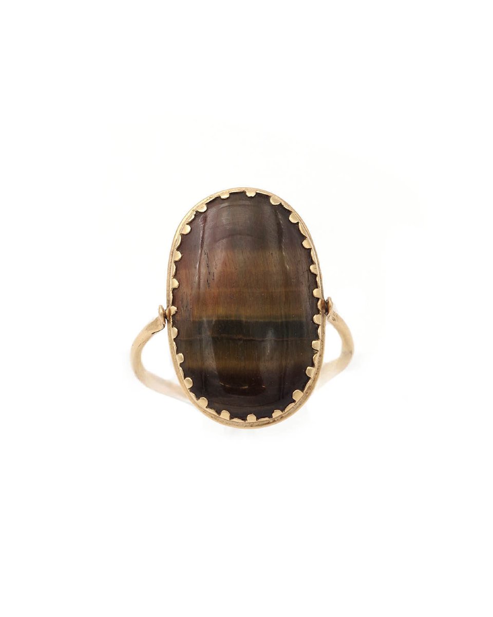 Bague pivotante œil-de-tigre en or 18k, Bague ancienne pour homme, bijou ancien-photo-4