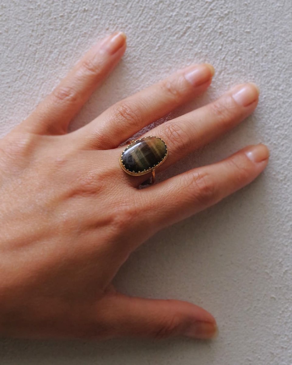 Bague pivotante œil-de-tigre en or 18k, Bague ancienne pour homme, bijou ancien-photo-1