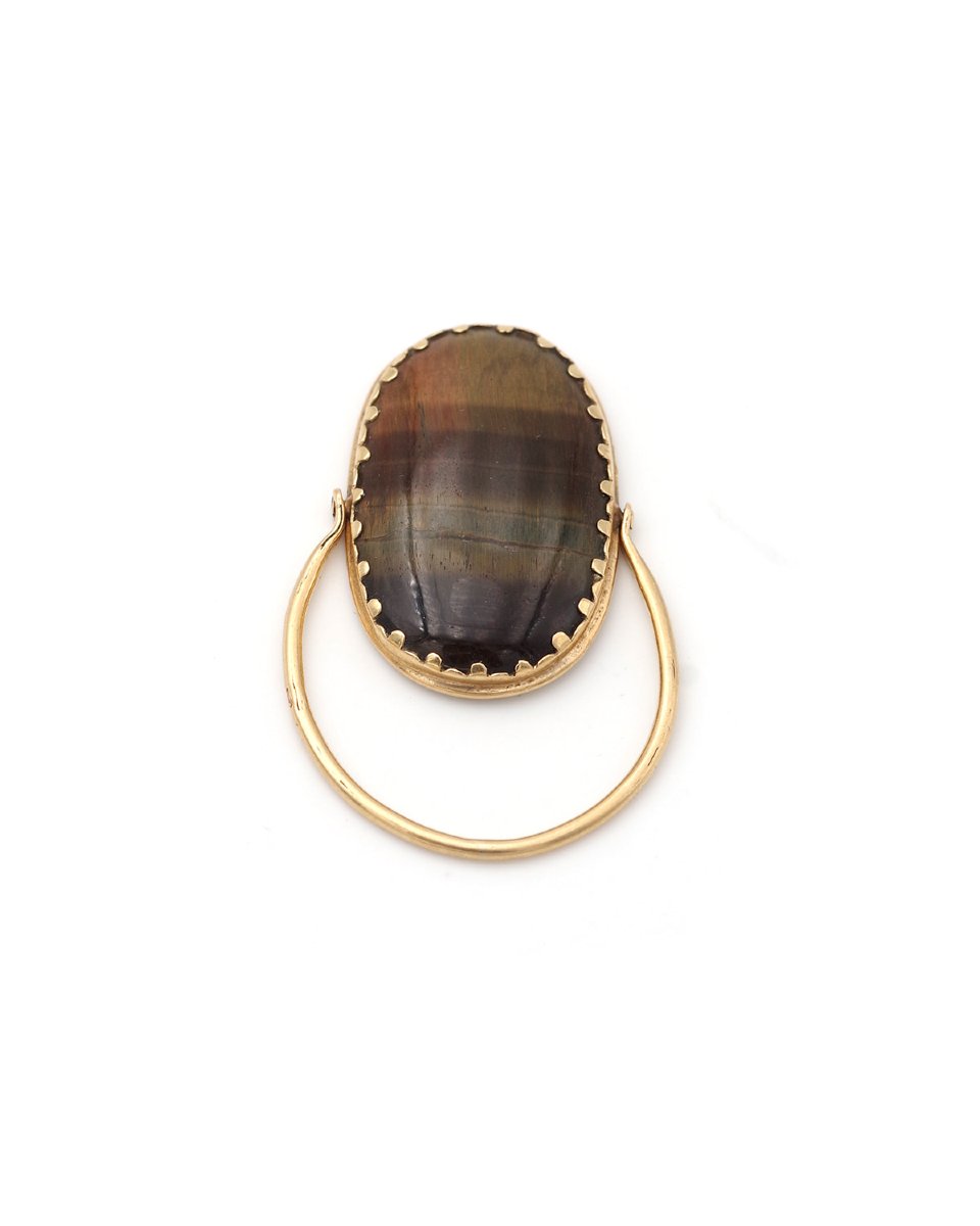 Bague pivotante œil-de-tigre en or 18k, Bague ancienne pour homme, bijou ancien-photo-3