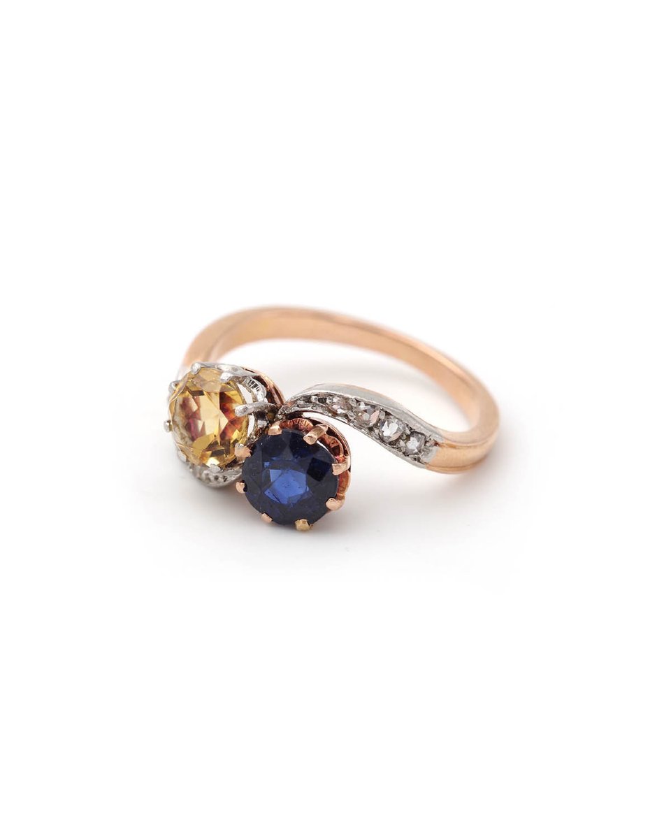 Bague Toi Moi citrine saphir en or 18k et platine, bague ancienne, Belle Epoque, saphir 0.90 ct-photo-1