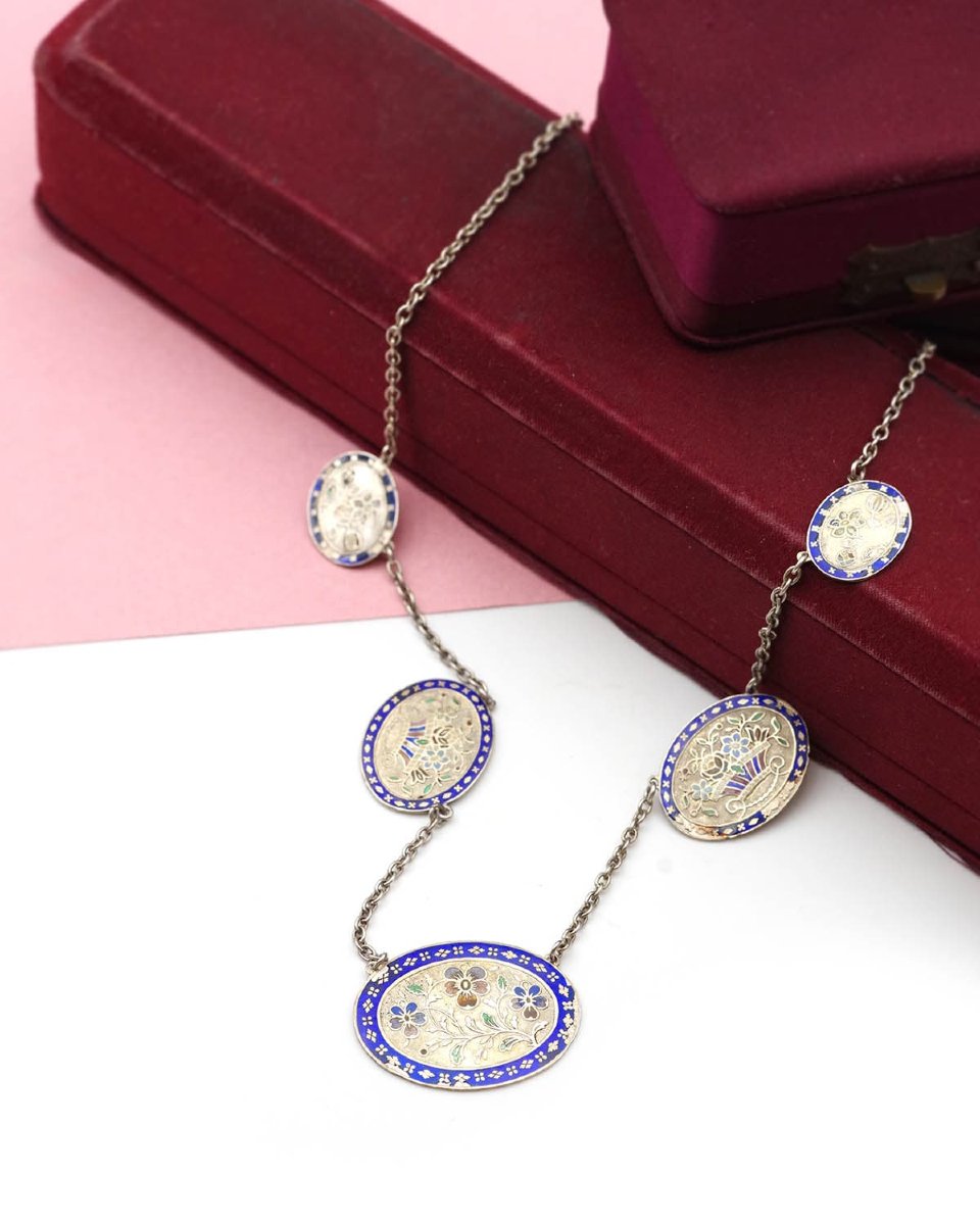 Antique Normandy Enamel Necklace In Silver, Pansy Flowers, Sentimental Victorian Jewelery-photo-3