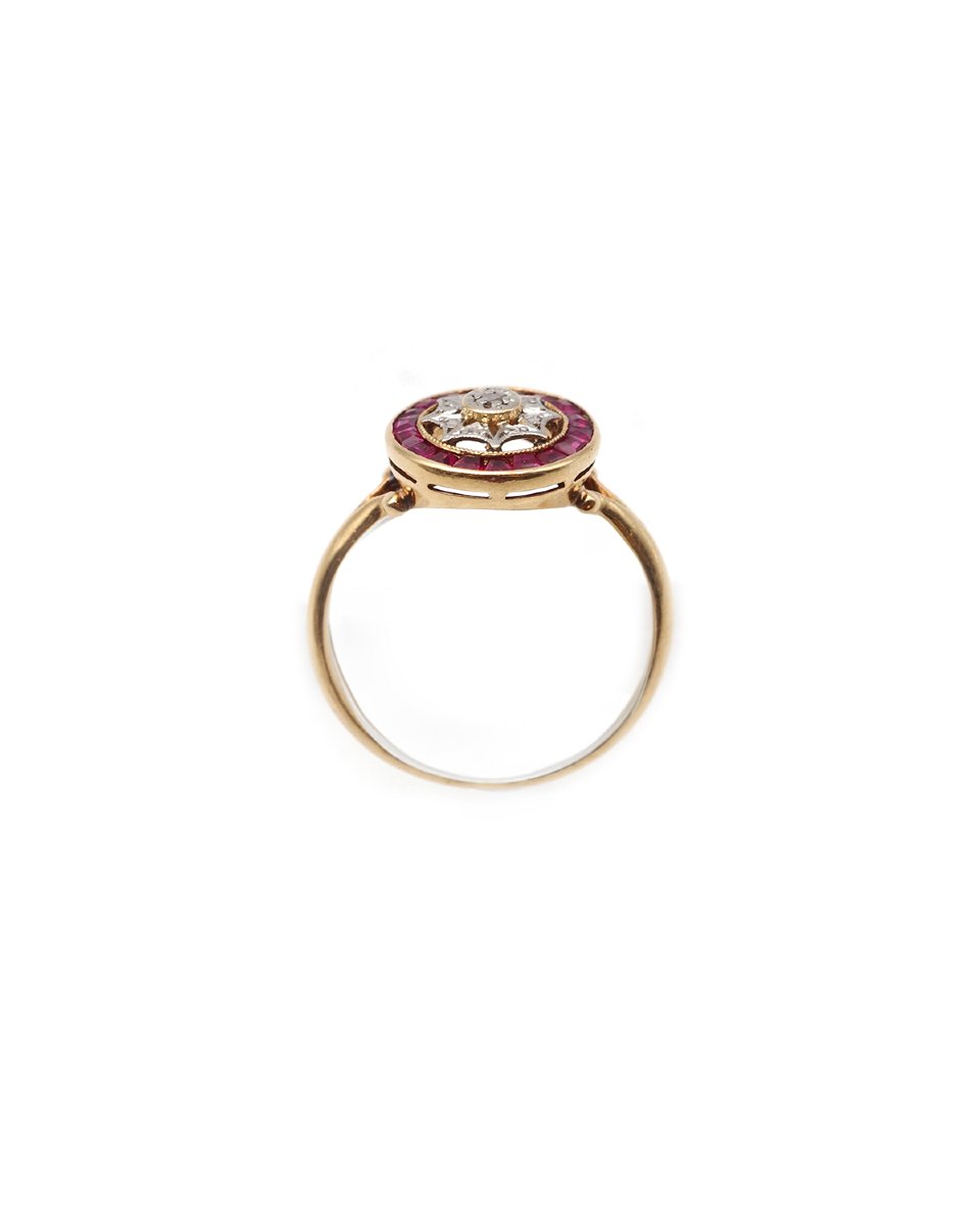 Bague cible rubis diamants en or 18k et platine, bague circulaire, bague ancienne, platine-photo-3