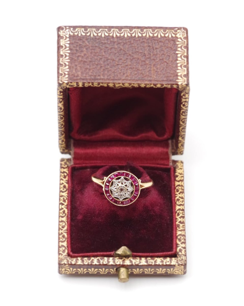 Bague cible rubis diamants en or 18k et platine, bague circulaire, bague ancienne, platine-photo-2