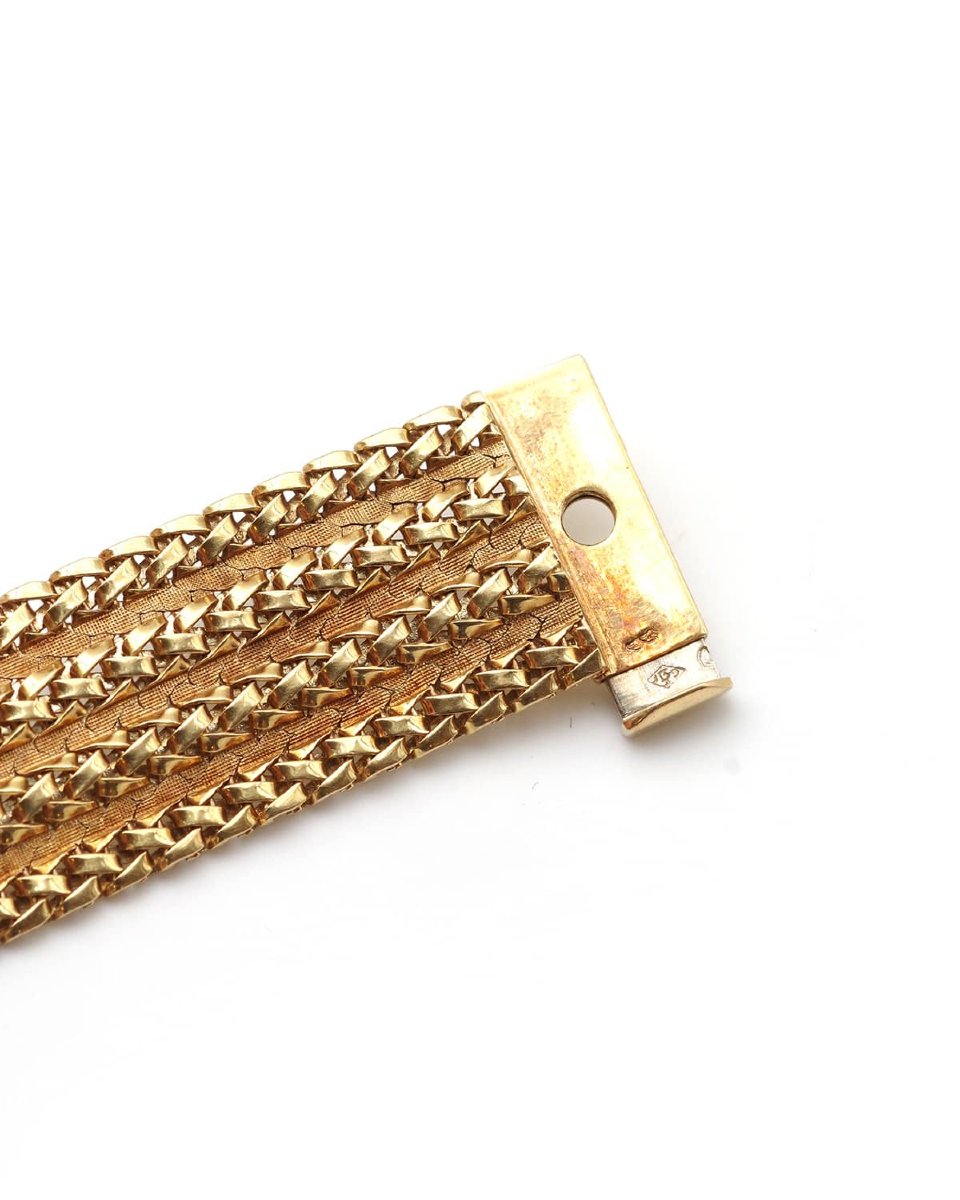 Large Gay Frères band bracelet, vintage French flexible 18k braided mesh, band bracelet-photo-4