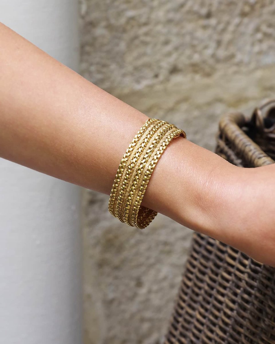 Large Gay Frères band bracelet, vintage French flexible 18k braided mesh, band bracelet-photo-6