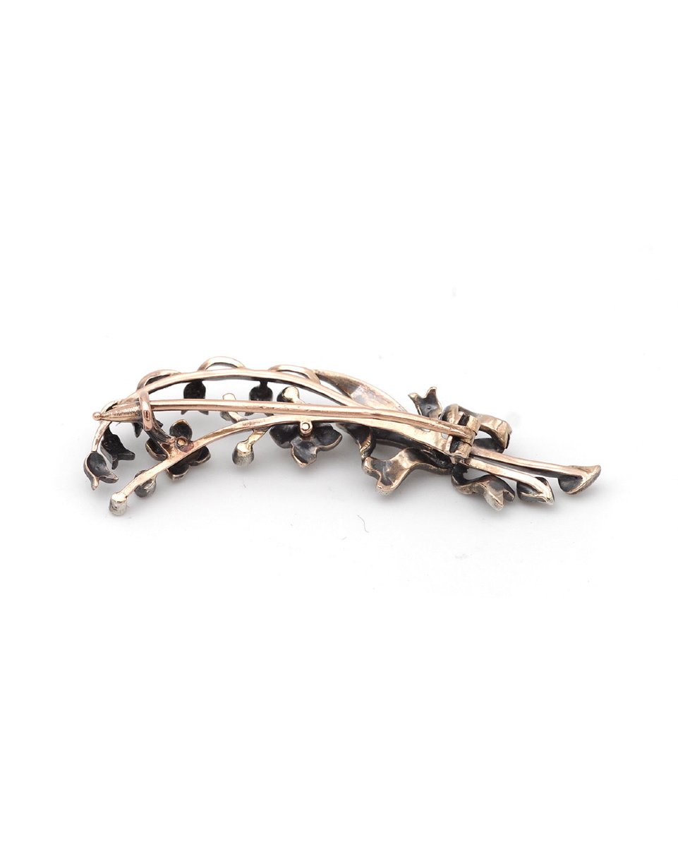 Broche brin de muguet diamants en or 18k et argent, fleur, branche, broche ancienne, diamants-photo-2