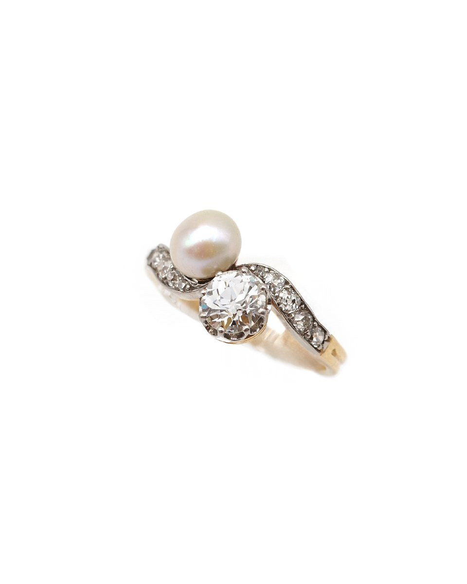 Bague Toi Moi perle fine diamant en or 18k et platine, bague perle fine, diamant de 0.70ct-photo-4