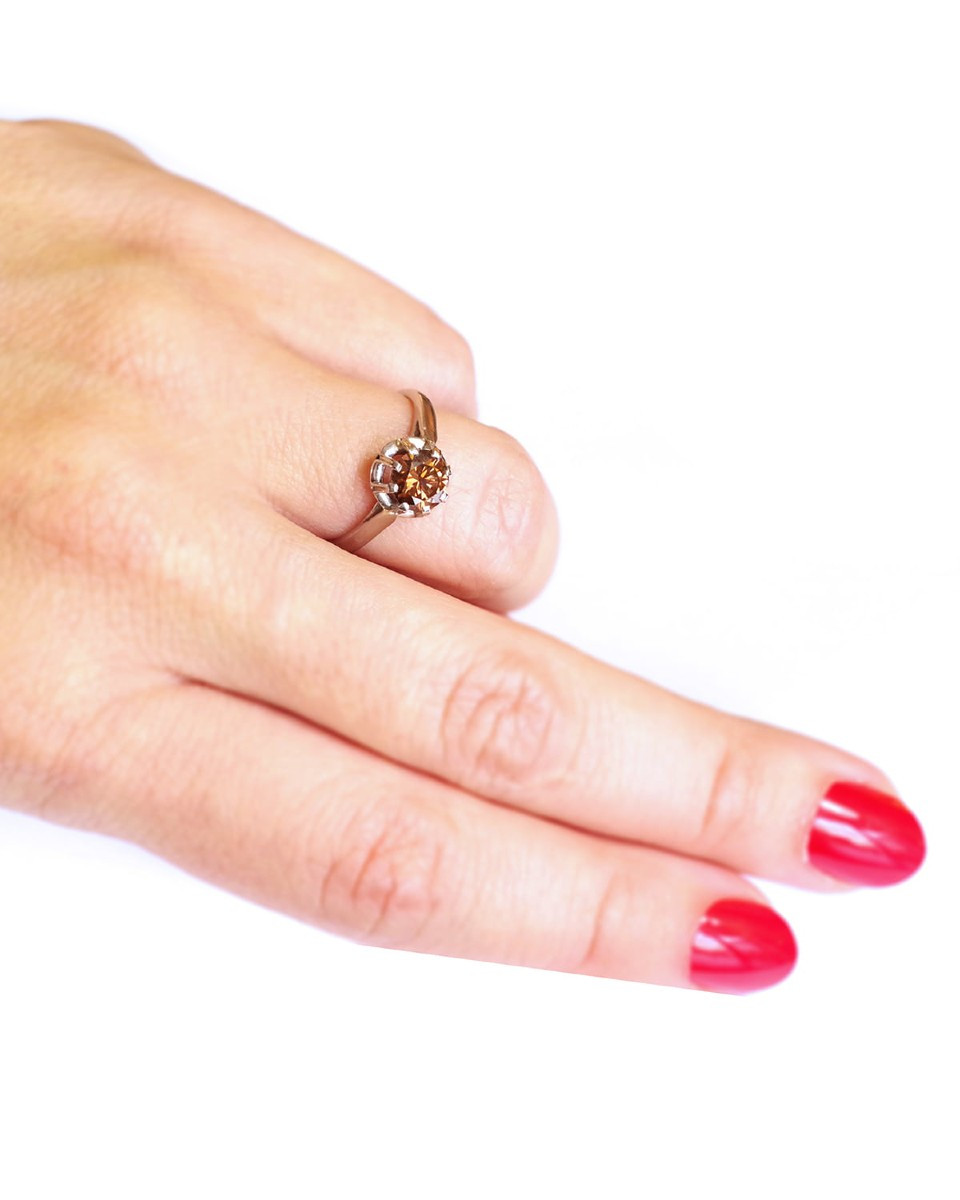 Fancy Cognac Diamond Ring, Platinum Solitaire Ring, 0.79 Ct Diamond-photo-2