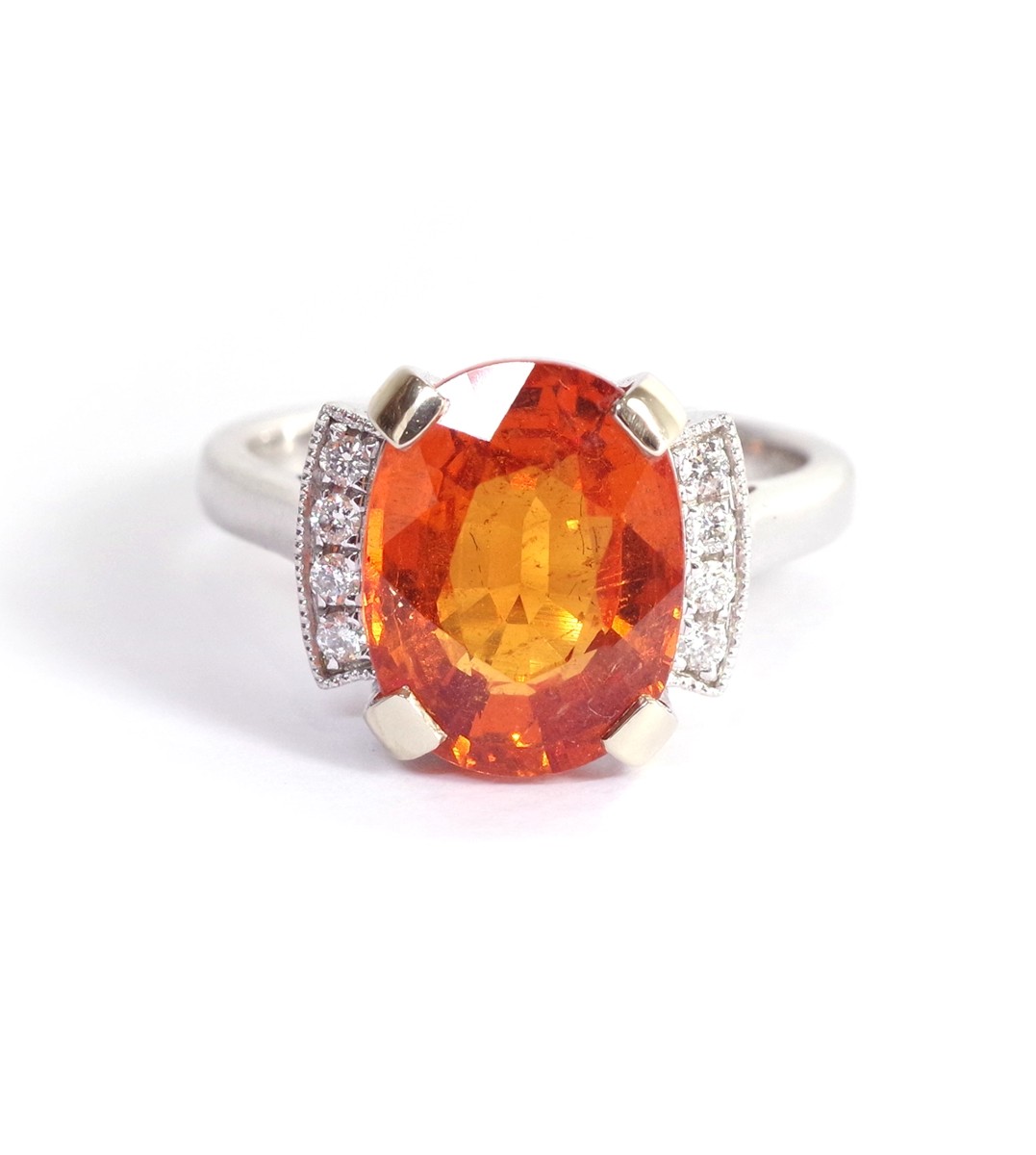Mandarin Garnet Ring In White Gold 18k, Orange Garnet Spessartite, Vintage Ring