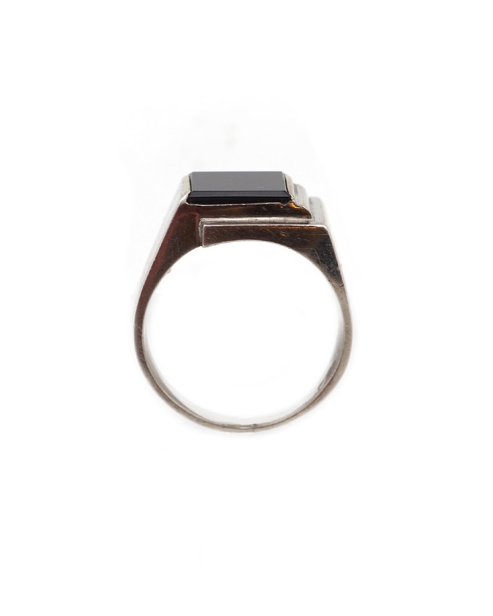 Bague tank onyx en argent, 1940, plaque onyx, bague d'homme, bijou tank, bijou ancien Paris-photo-2