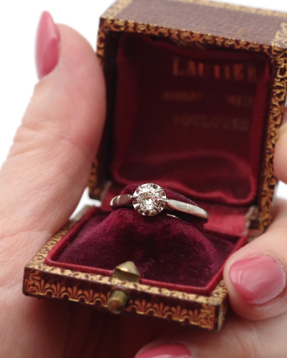 0.23 Ct Diamond Solitaire Ring In Platinum, Art Deco Solitaire Ring, Art Deco Jewelry-photo-3
