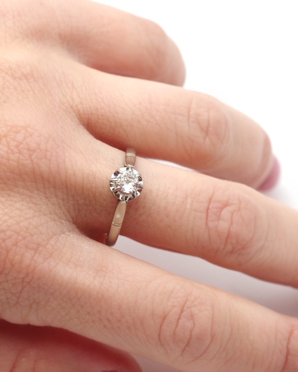 0.23 Ct Diamond Solitaire Ring In Platinum, Art Deco Solitaire Ring, Art Deco Jewelry-photo-4