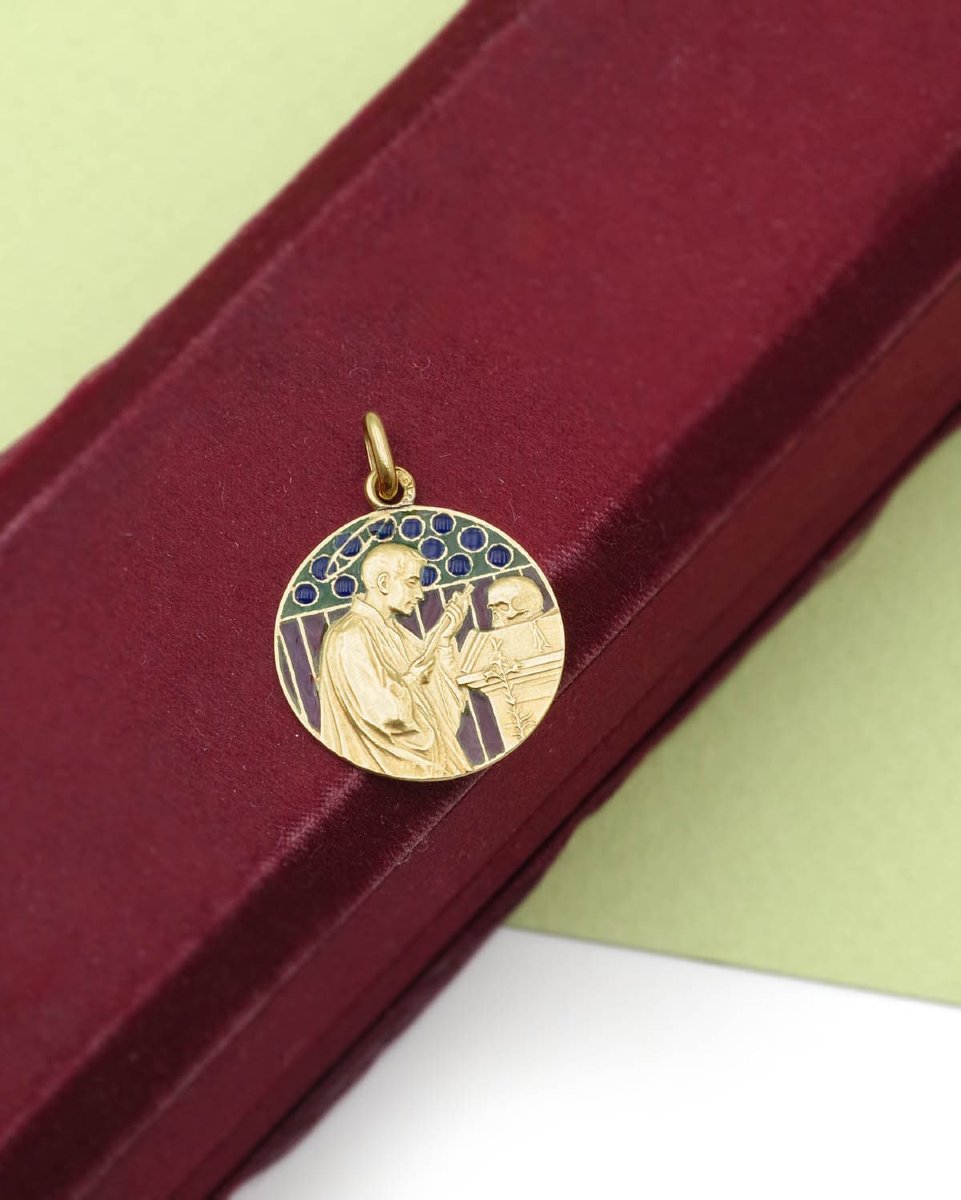 Aloysius De Gonzaga Enamel Pendant In 18k Gold, Jesuit, Plique A Jour Enamel, Art Nouveau-photo-3